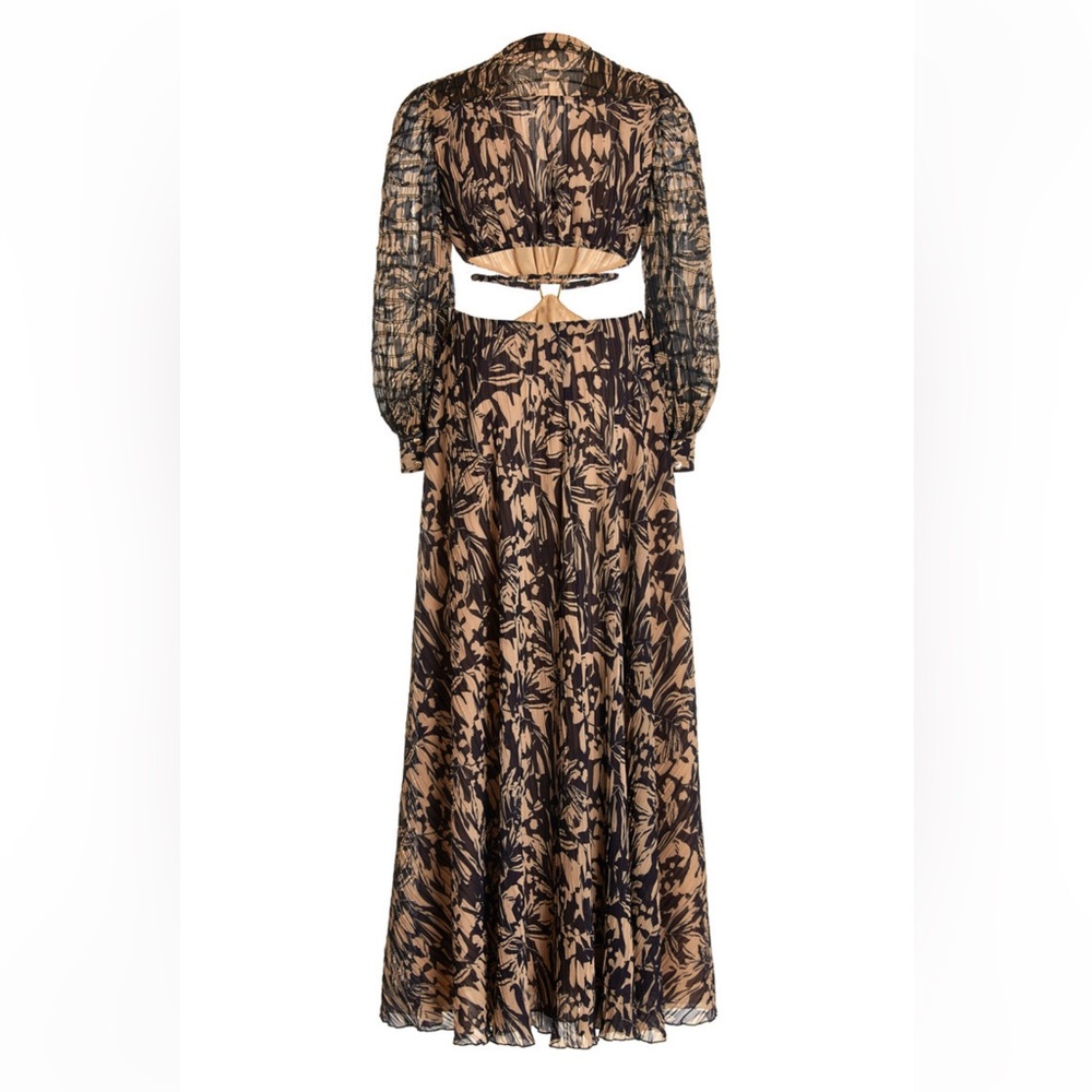 NWT JONATHAN SIMKHAI Priya Cutout Printed Chiffon Maxi Dress - Picture 4 of 14